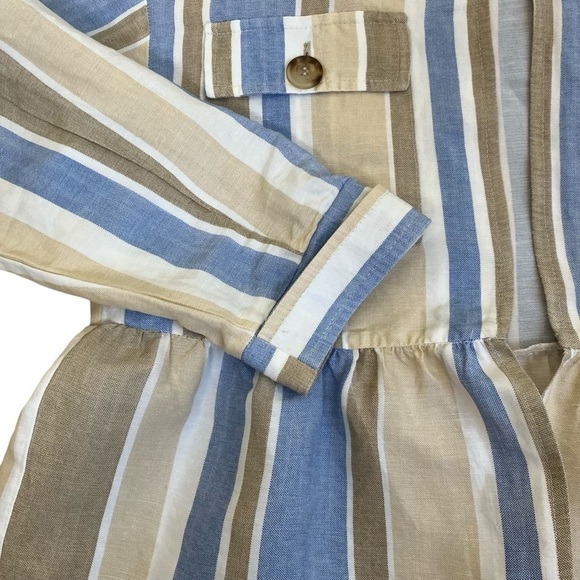 Zara Linen Blend Striped Open Front Blazer Jacket Peplum Hem Boho Spring Sz S - Picture 10 of 16